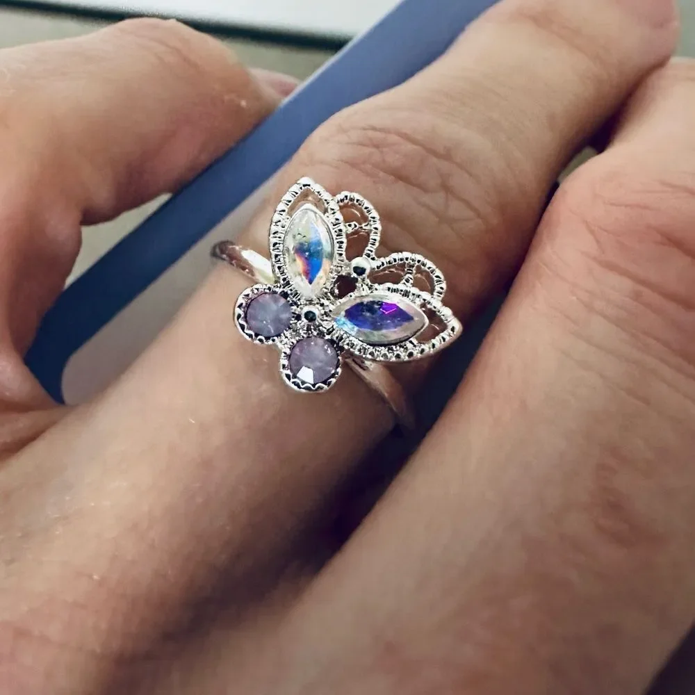 Claire’s Crystal Buttery Iridescent Jeweled Silver Ring